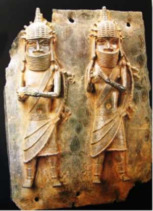Plaque with two musicians holding gourd rattles, BeninNigeria, Ethnology Museum, Vienna